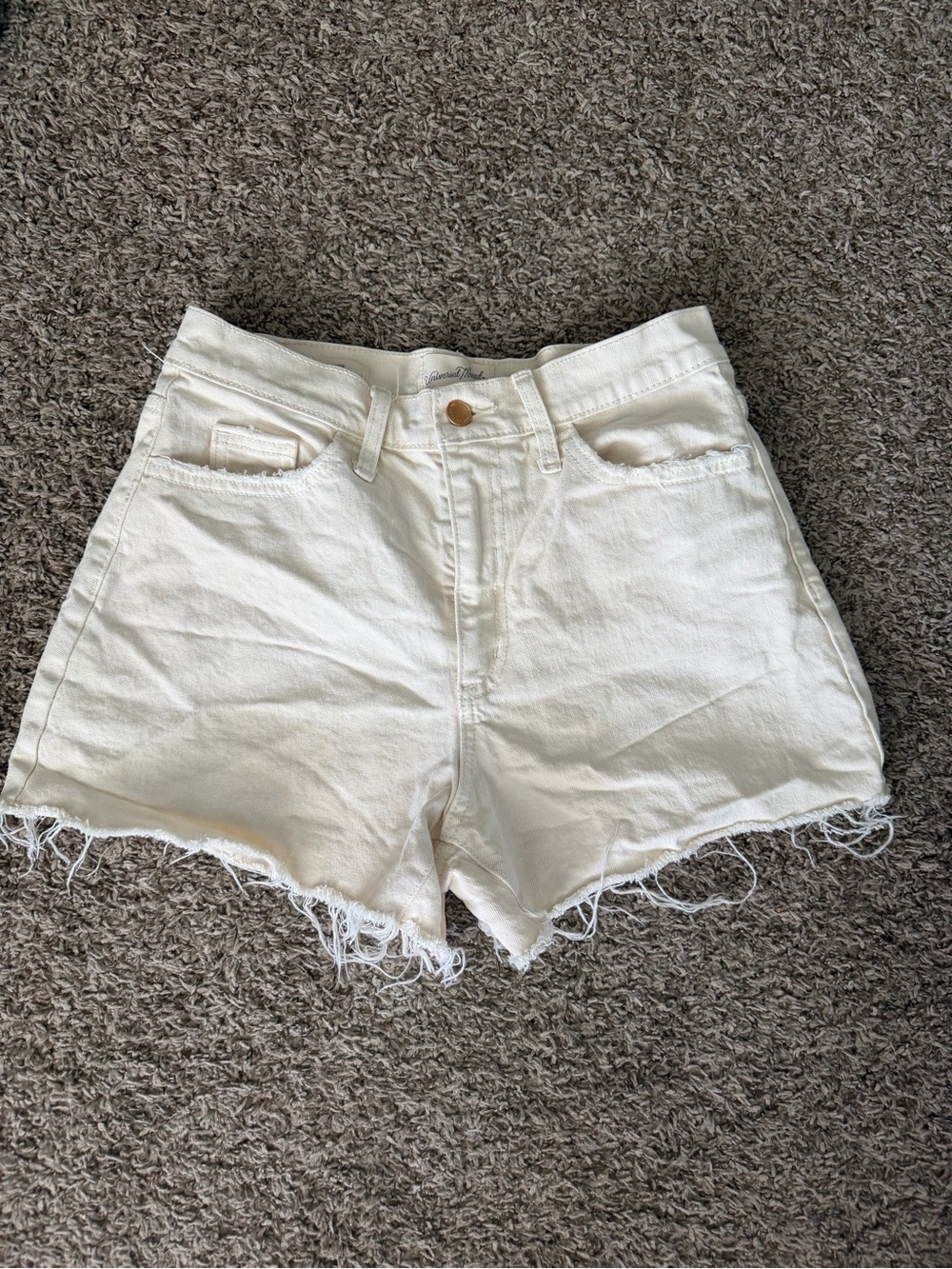 Universal Thread Cream Frayed Hem Denim Shorts